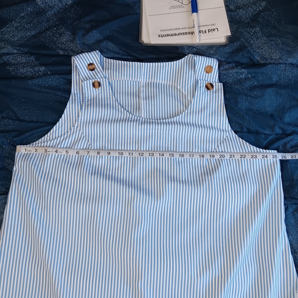 Blue White Striped Pinafore Jumper Dress Button Shoulder Summer Women Plus 4XL - Picture 7 of 16
